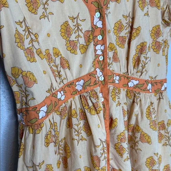 Bila Monaco Dress Mini Yellow Orange Floral Button Front Dress Large - Picture 3 of 6